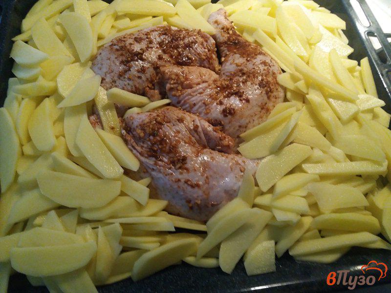 Фото приготовление рецепта: Запеченные куриные окорочка с картофелем шаг №6