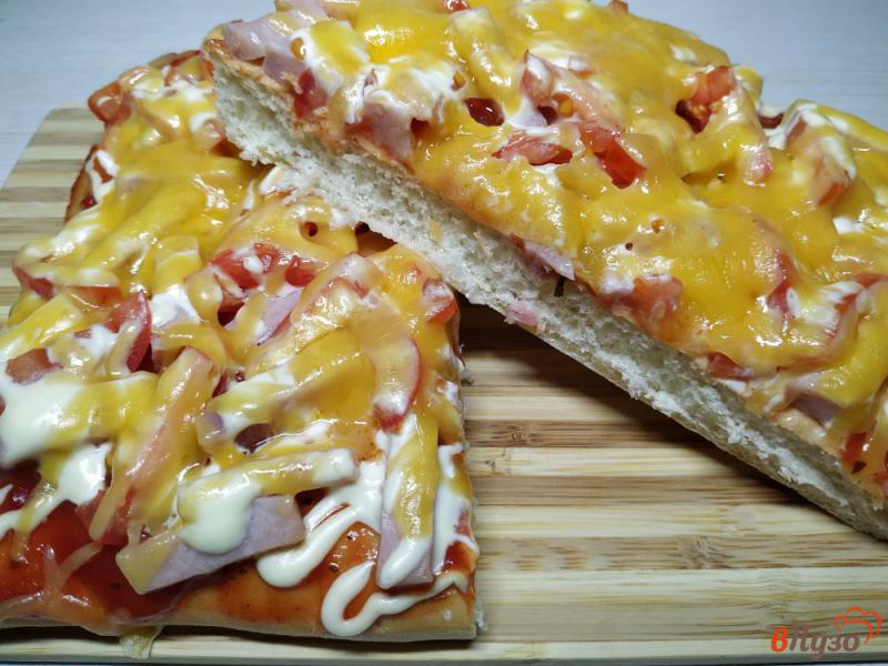 Фото приготовление рецепта: Пицца с ветчиной помидорами и соусом сацебели шаг №8