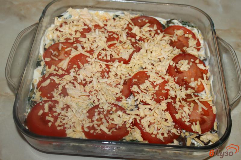 Фото приготовление рецепта: Мясная запеканка с сыром помидорами и грибами шаг №6