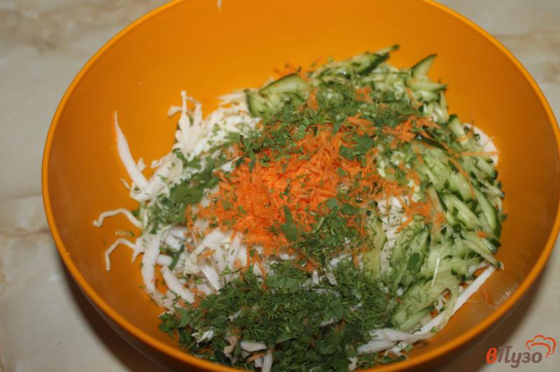 Фото приготовление рецепта: Салат из белокочанной и пекинской капусты с овощами шаг №5