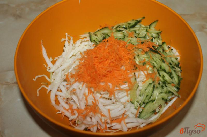 Фото приготовление рецепта: Салат из белокочанной и пекинской капусты с овощами шаг №4