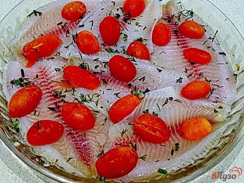 Фото приготовление рецепта: Запеканка с тилапией помидорами и яйцами шаг №2