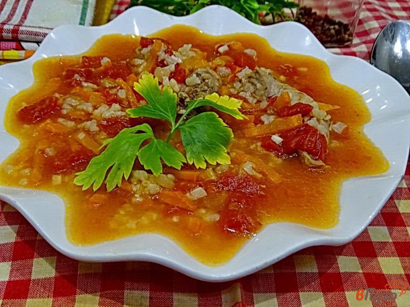 Фото приготовление рецепта: Суп с помидорами и рисом шаг №6