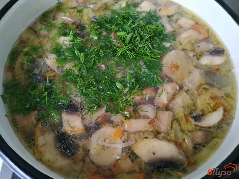Фото приготовление рецепта: Суп с вермишелью и грибами на курином бульоне шаг №9