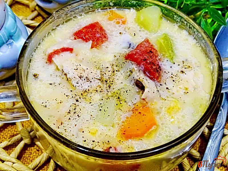 Фото приготовление рецепта: Суп с сёмгой кабачками и томатами шаг №11