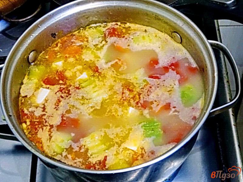 Фото приготовление рецепта: Суп с сёмгой кабачками и томатами шаг №10