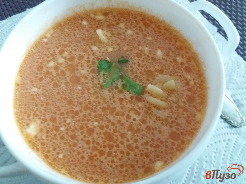 Фото приготовление рецепта: Томатный суп на бульоне из нежирной свинины шаг №9