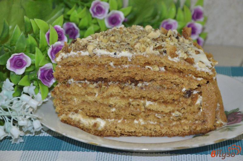 Фото приготовление рецепта: Торт «Медовик» со сметанным кремом и грецкими орехами шаг №13