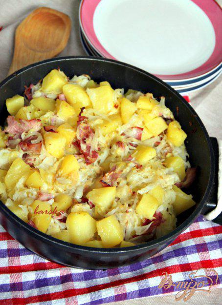 фото рецепта: Капустно-картофельная сковорода с ветчиной