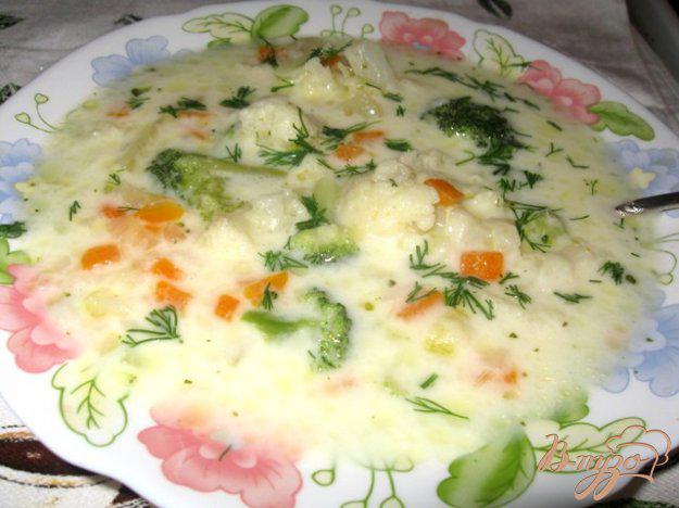 фото рецепта: Сырный суп с цветной капустой и брокколи
