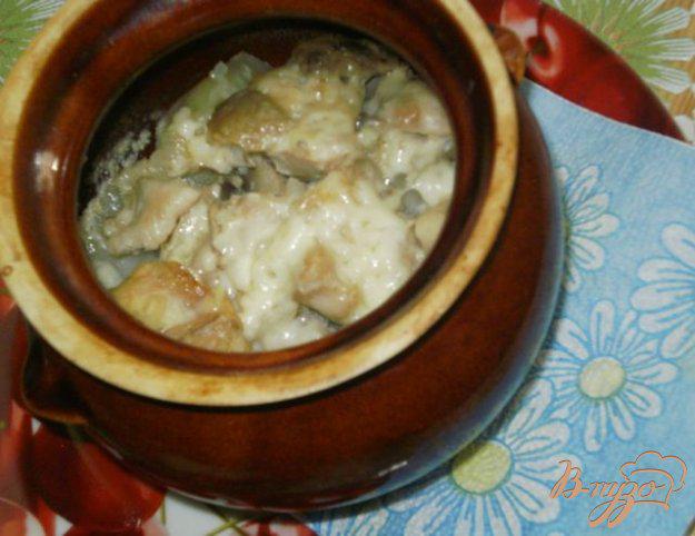 фото рецепта: Мясо с шампиньонами и картофелем в горшочках