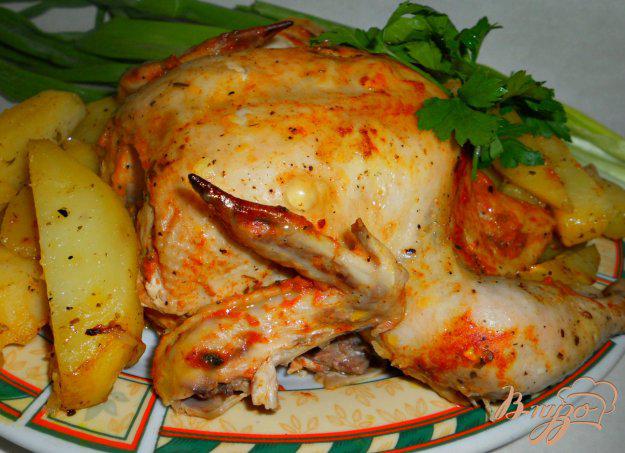 фото рецепта: Цыпленок в сметанно-томатном соусе, запеченный в рукаве с картофелем