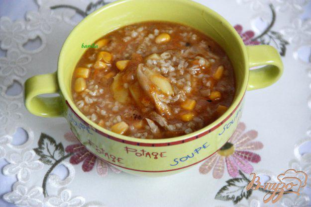 фото рецепта: Густой суп с перловкой и кукурузой