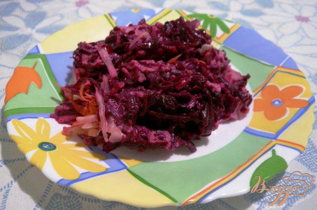 фото рецепта: Свекольный салат с квашеной капустой и яблоком