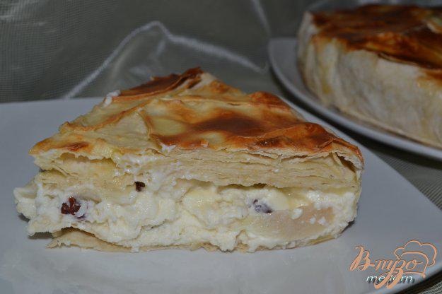 фото рецепта: Пирог из лаваша с творожной массой и грушами
