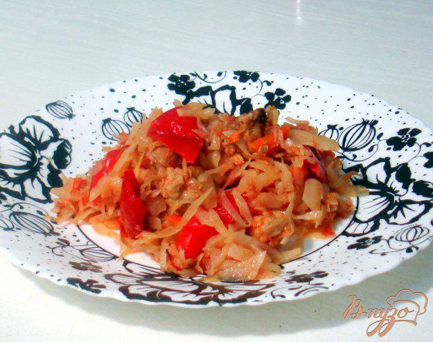фото рецепта: Капуста тушёная с мясом и с болгарским перцем