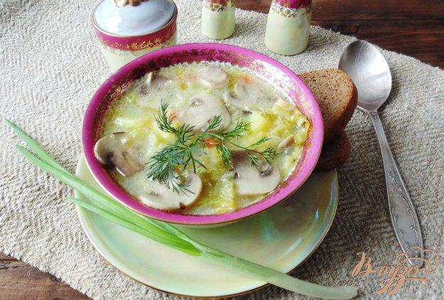 фото рецепта: Суп из савойской капусты с грибами.