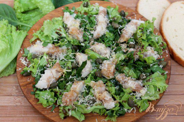 фото рецепта: Рыбный салат с зеленью, сыром  и каперсами