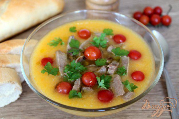 фото рецепта: Овощной суп пюре с мясом ягненка и помидорами черри