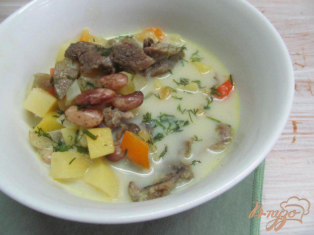 фото рецепта: Суп из баранины с фасолью и запеченными овощами