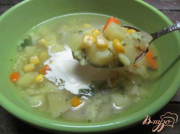 фото рецепта: Суп с тыквой рисом и кукурузой