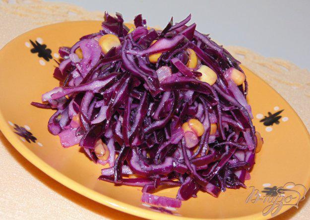 фото рецепта: Салат из красной капусты с красным луком и кукурузой