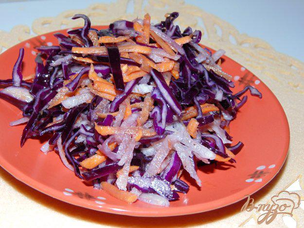 фото рецепта: Салат из краснокочанной капусты с дайконом и морковью