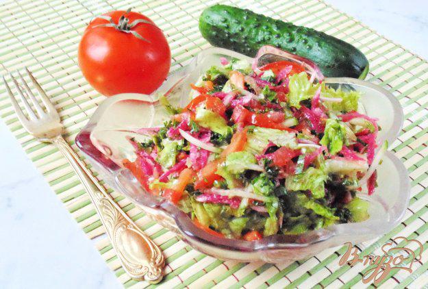 фото рецепта: Салат из  редьки с помидорами и огурцами