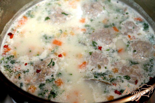 фото рецепта: Овощной сливочный суп с мясными фрикадельками