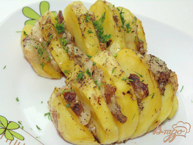 фото рецепта: Картошка-гармошка с салом и укропом