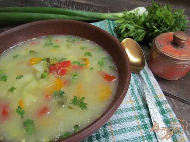 фото рецепта: Суп из молодых овощей на курином бульоне с карри