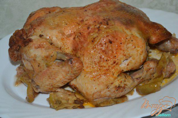 фото рецепта: Курица запеченная с яблоками в рукаве