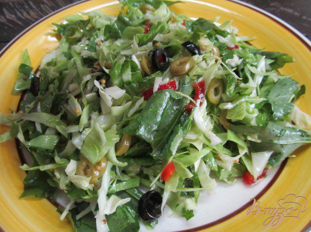 фото рецепта: Капустный салат с оливками перцем и щавелем