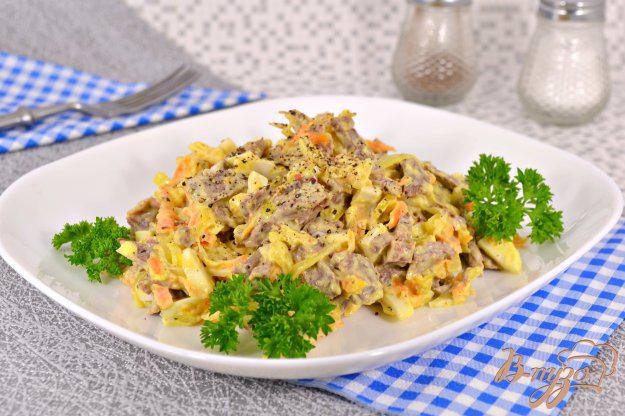 фото рецепта: Салат из свиного сердца с яйцами и овощами