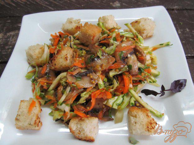 фото рецепта: Салат из молодой капусты с жареными грибами и сухариками