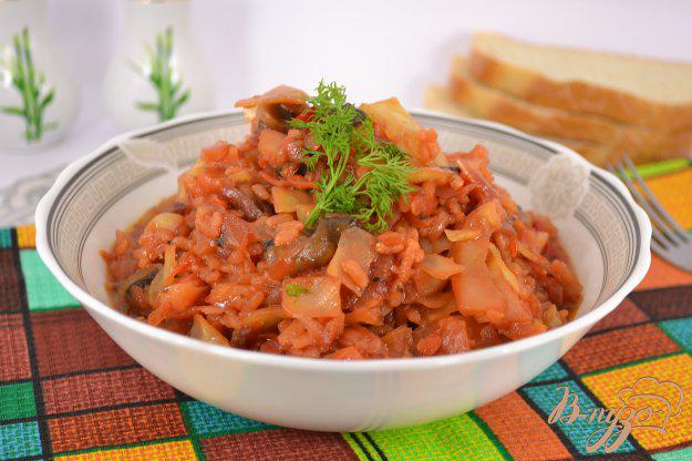 фото рецепта: Овощное рагу с рисом и шампиньонами в мультиварке