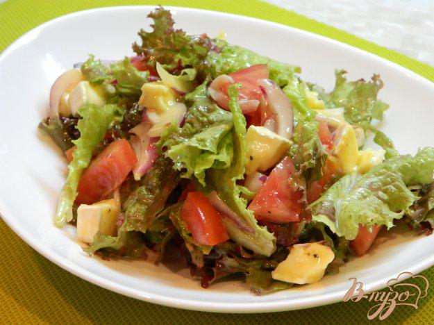 фото рецепта: Салат из помидоров, листьев салата и сыра бри