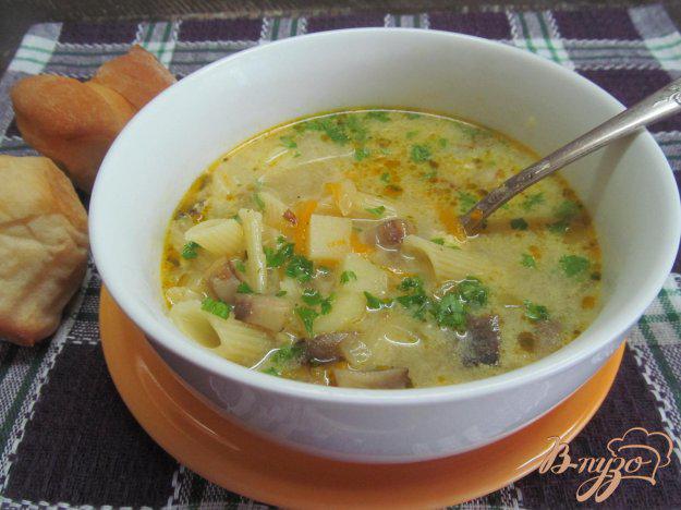 фото рецепта: Сырный суп с макаронами и грибами