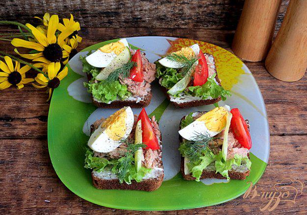 фото рецепта: Бутерброды с тунцом, яйцом и овощами