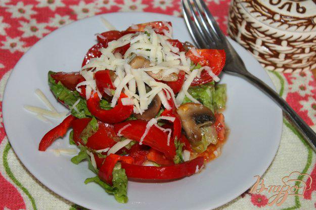 фото рецепта: Салат с жареными грибами, сыром и помидорами