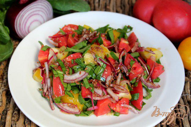 фото рецепта: Салат из помидор с маринованным луком и семенами льна