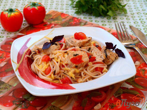 фото рецепта: Спагетти с куриным филе и помидорами