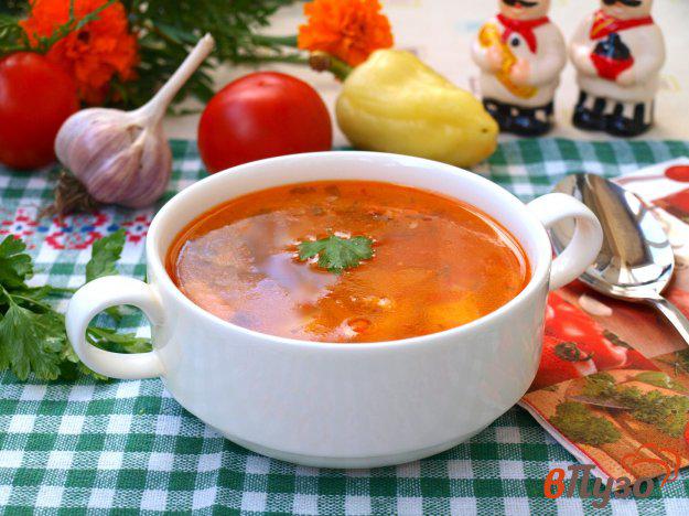 фото рецепта: Суп из индейки с помидорами и болгарским перцем