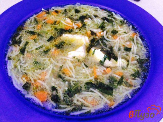 фото рецепта: Куриный суп с вермишелью и шпинатом