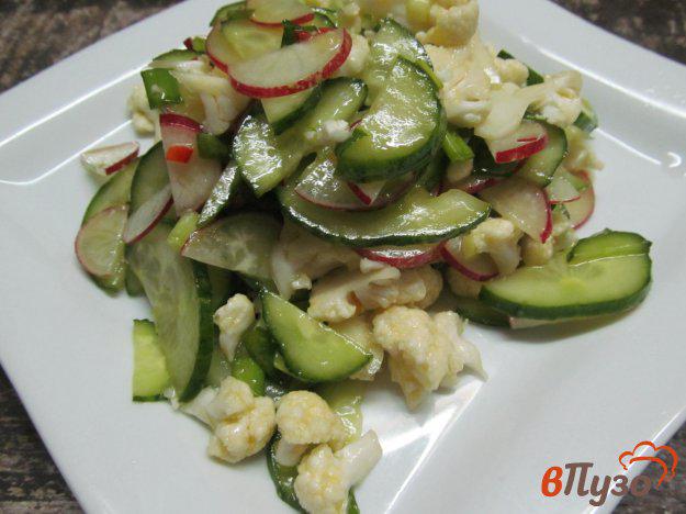 фото рецепта: Салат из цветной капусты с огурцом и редиской