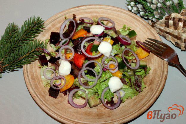 фото рецепта: Микс салат со свеклой, свежими овощами и салатной моцареллой
