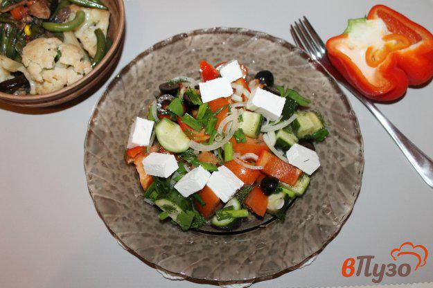 фото рецепта: Весенний овощной салат с зеленью маслинами и луком