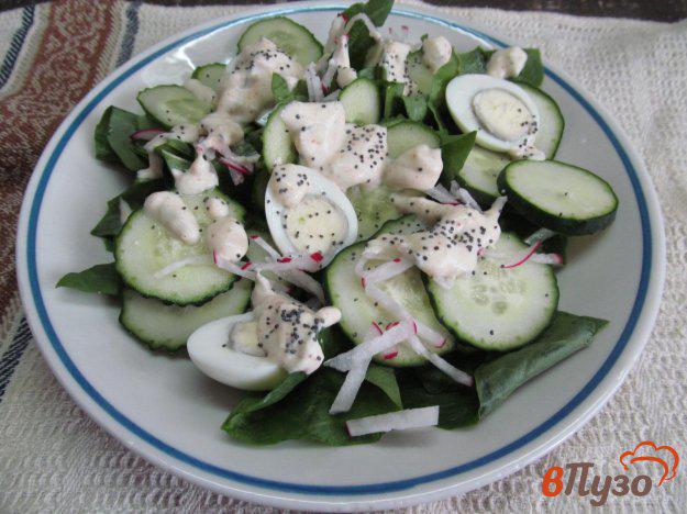 фото рецепта: Салат из огурца с яйцами и шпинатом