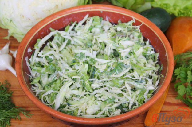 фото рецепта: Салат из капусты и огурца со сметаной и чесноком