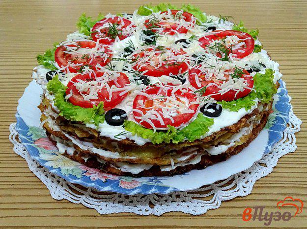 фото рецепта: Торт кабачковый с грибами и помидорами